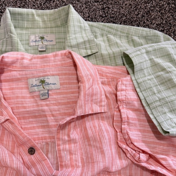 island shores Other - Lot 2 bundle Island Shores Mens L short sleeve Linen‎ Blend Shirts plaid stripes
